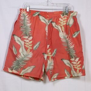 Caribbean Blues Swim Trunks Mens Large Coral Tropical Palm Leaf‎ L